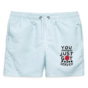 Ping Pong Spruch - Männer Badeshorts - hellblau gestreift - Vorne - AI Model Male 178 light (178cm)