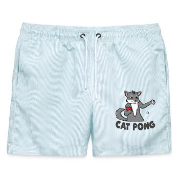 Katzen Ping Pong - Männer Badeshorts - hellblau gestreift - Vorne - AI Model Male 178 light (178cm)