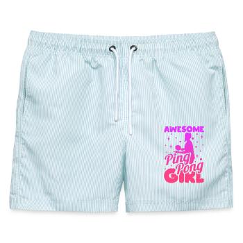 Awesome Ping Pong Girl - Männer Badeshorts - hellblau gestreift - Vorne - AI Model Male 178 light (178cm)