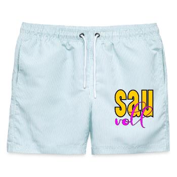 PARTY SPRUCH SAUVOLL - Männer Badeshorts - hellblau gestreift - Vorne - AI Model Male 178 light (178cm)