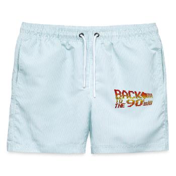 Back To The 90s - Männer Badeshorts - hellblau gestreift - Vorne - AI Model Male 178 light (178cm)