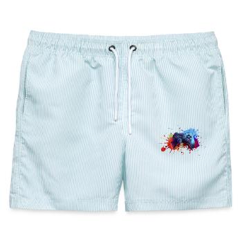 Gamepad Splash Gamer Geschenk Zocker zocken - Männer Badeshorts - hellblau gestreift - Vorne - AI Model Male 178 light (178cm)