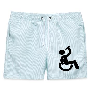Trinkender Rollstuhlfahrer Humor-Symbol # - Männer Badeshorts - hellblau gestreift - Vorne - AI Model Male 178 light (178cm)