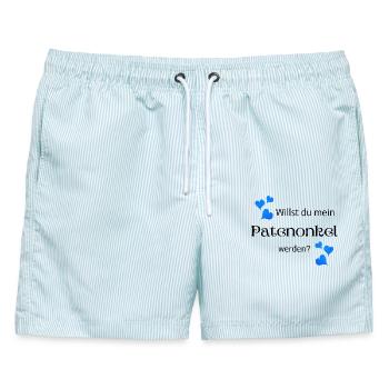 Willst du mein Patenonkel werden - Männer Badeshorts - hellblau gestreift - Vorne - AI Model Male 178 light (178cm)