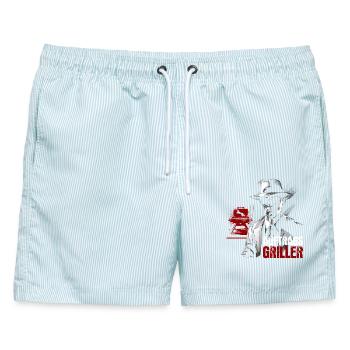 Auftragsgriller BBQ Grillen Geschenk Grillmeister - Männer Badeshorts - hellblau gestreift - Vorne - AI Model Male 178 light (178cm)