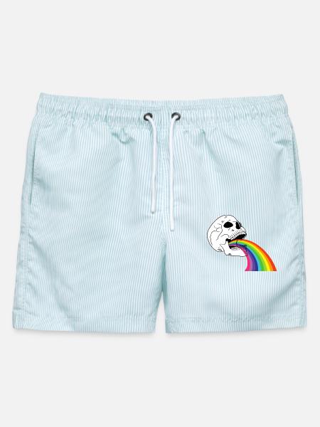 Regenbogen-Totenkopf - Männer Badeshorts - hellblau gestreift