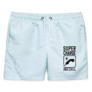 Supercharge And Chill - für Elektro Auto Fans - Männer Badeshorts - hellblau gestreift - Vorne - AI Model Male 178 light (178cm)