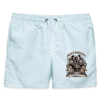 skull demon engine Biker Tshirt für Mädels - Männer Badeshorts - hellblau gestreift - Vorne - AI Model Male 178 light (178cm)