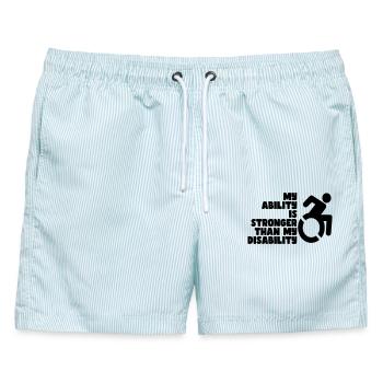 Meine Fähigkeit ist stärker als meine Behinderung # - Männer Badeshorts - hellblau gestreift - Vorne - AI Model Male 178 light (178cm)