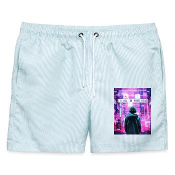It's All In Your Head Vaporwave Aesthetic Glitch - Männer Badeshorts - hellblau gestreift - Vorne - AI Model Male 178 light (178cm)