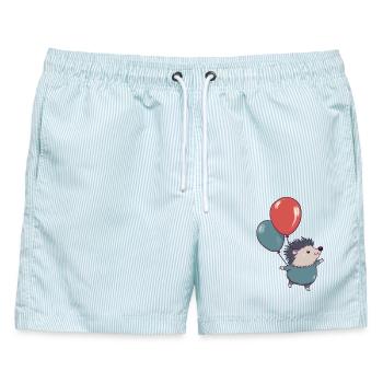 Kleiner Igel mit Luftballons - Männer Badeshorts - hellblau gestreift - Vorne - AI Model Male 178 light (178cm)