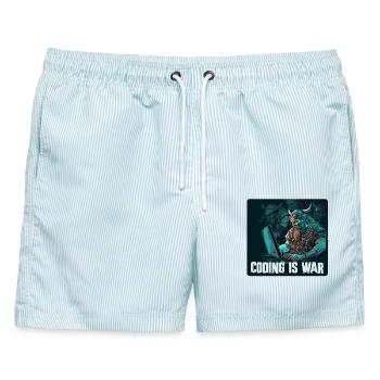 Programmier Wikinger - Männer Badeshorts - hellblau gestreift - Vorne - AI Model Male 178 light (178cm)