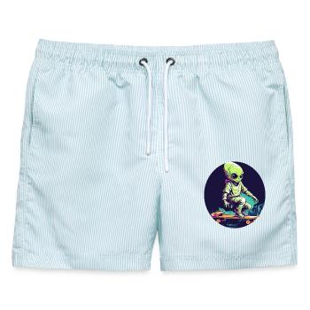 Skateralien bei Nacht - Männer Badeshorts - hellblau gestreift - Vorne - AI Model Male 178 light (178cm)