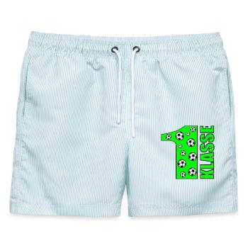 ERSTE KLASSE - FUßBALL 1. KLASSE - Männer Badeshorts - hellblau gestreift - Vorne - AI Model Male 178 light (178cm)