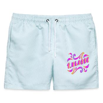 SCHULANFANG GRUNDSCHULE 1. KLASSE - Männer Badeshorts - hellblau gestreift - Vorne - AI Model Male 178 light (178cm)