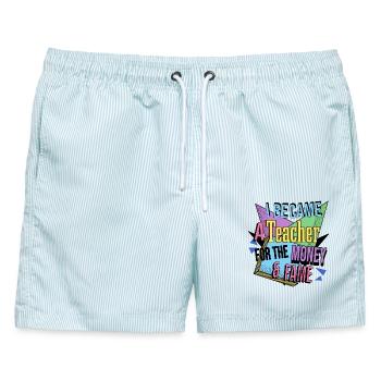 Money & Fame 90`s - Männer Badeshorts - hellblau gestreift - Vorne - AI Model Male 178 light (178cm)