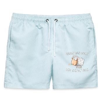 Komme was Wolle - ich Schaf das - Männer Badeshorts - hellblau gestreift - Vorne - AI Model Male 178 light (178cm)