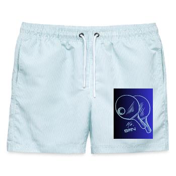 Mr Spin Tennis Tischtennis - Männer Badeshorts - hellblau gestreift - Vorne - AI Model Male 178 light (178cm)