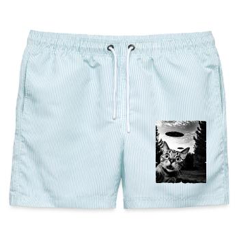 Katze Auserirdisch Invasion Uap Weirdcore - Männer Badeshorts - hellblau gestreift - Vorne - AI Model Male 178 light (178cm)