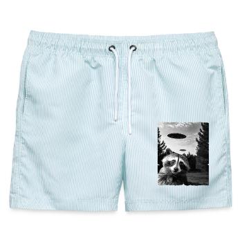 Waschbär Auserirdisch Invasion Uap Weirdcore - Männer Badeshorts - hellblau gestreift - Vorne - AI Model Male 178 light (178cm)