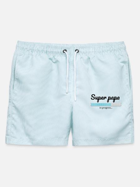SuperPapa - Männer Badeshorts - hellblau gestreift