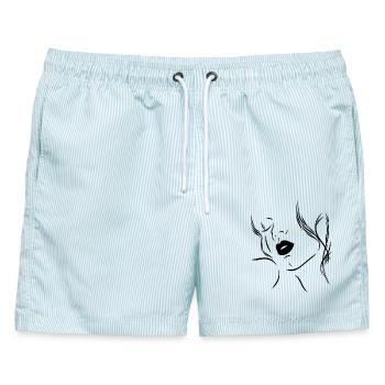 Feminine Silhouette mit sinnlichen Lippen - Männer Badeshorts - hellblau gestreift - Vorne - AI Model Male 178 light (178cm)