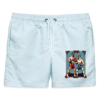 Hunde beim Boxen - Männer Badeshorts - hellblau gestreift - Vorne - AI Model Male 178 light (178cm)
