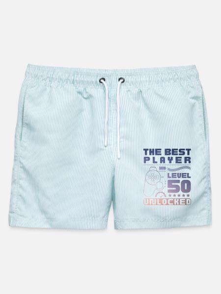 The Best Player, Level 50 Unlocked - Männer Badeshorts - hellblau gestreift