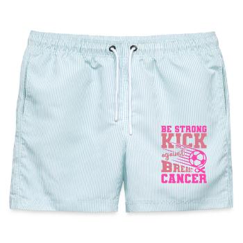 Sei stark schieß gegen den Brustkrebs - Männer Badeshorts - hellblau gestreift - Vorne - AI Model Male 178 light (178cm)