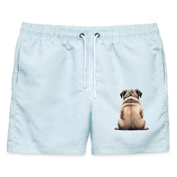 Mops - Männer Badeshorts - hellblau gestreift - Vorne - AI Model Male 178 light (178cm)