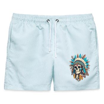 Chief of Chiefs - Männer Badeshorts - hellblau gestreift - Vorne - AI Model Male 178 light (178cm)