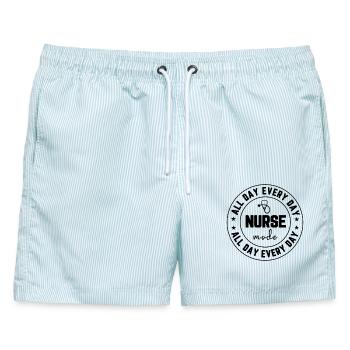 Nurse Mode All Day Every Day - Männer Badeshorts - hellblau gestreift - Vorne - AI Model Male 178 light (178cm)