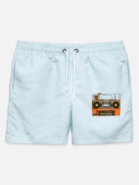 Retro Kassette T-Shirt Ghettoblaster Musik 80er - Männer Badeshorts - hellblau gestreift