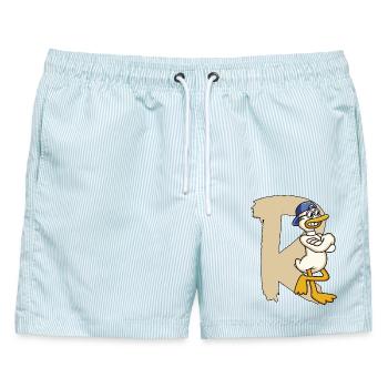 Rente Ruhestand Pension 2026 Geschenk Wortwitz - Männer Badeshorts - hellblau gestreift - Vorne - AI Model Male 178 light (178cm)