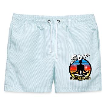 Stand up paddle - Männer Badeshorts - hellblau gestreift - Vorne - AI Model Male 178 light (178cm)