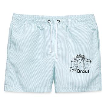 poltern jga team braut hochzeit alpaka - Männer Badeshorts - hellblau gestreift - Vorne - AI Model Male 178 light (178cm)
