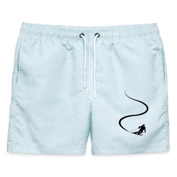 Skispur, Apres Ski, Wintersport, Skiurlaub - Männer Badeshorts - hellblau gestreift - Vorne - AI Model Male 178 light (178cm)