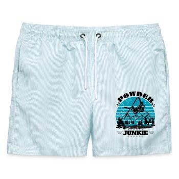 Powder Junkie Retro Sun - Skiing Winter Sports - Männer Badeshorts - hellblau gestreift - Vorne - AI Model Male 178 light (178cm)