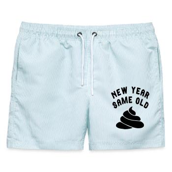 Jedes Silvester ist es dasselbe... # - Männer Badeshorts - hellblau gestreift - Vorne - AI Model Male 178 light (178cm)