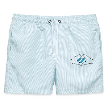 Bayern Flagge Hände Herzform used - Männer Badeshorts - hellblau gestreift - Vorne - AI Model Male 178 light (178cm)