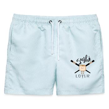 Sushi Lover - Sushi Lovers Gift Idea - Männer Badeshorts - hellblau gestreift - Vorne - AI Model Male 178 light (178cm)