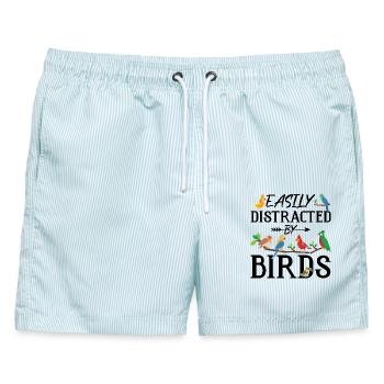 Leicht von Vögeln abgelenkt - Männer Badeshorts - hellblau gestreift - Vorne - AI Model Male 178 light (178cm)