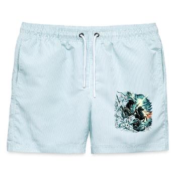 Löwen Himmelsschrei - Epische Nordische Schlacht - Männer Badeshorts - hellblau gestreift - Vorne - AI Model Male 178 light (178cm)