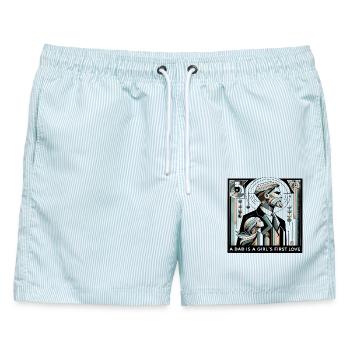 a dad is a girls first friend - Männer Badeshorts - hellblau gestreift - Vorne - AI Model Male 178 light (178cm)
