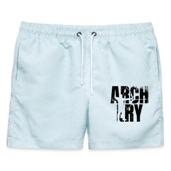 Bogenschießen - Männer Badeshorts - hellblau gestreift - Vorne - AI Model Male 178 light (178cm)