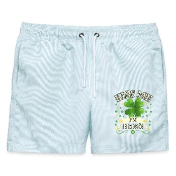 Kiss Me I'm Irish - St Patrick's Day T-Shirt - Männer Badeshorts - hellblau gestreift - Vorne - AI Model Male 178 light (178cm)