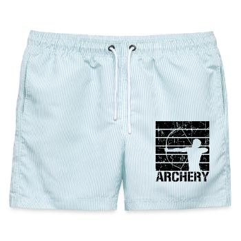 Bogenschießen - Männer Badeshorts - hellblau gestreift - Vorne - AI Model Male 178 light (178cm)