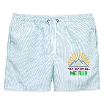 Trailrunner - Wenn die Berge rufen - wir laufen - Männer Badeshorts - hellblau gestreift - Vorne - AI Model Male 178 light (178cm)