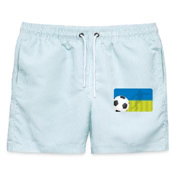 Fußball - blau grün - Fußballspieler - Männer Badeshorts - hellblau gestreift - Vorne - AI Model Male 178 light (178cm)