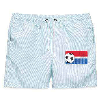 Fußball - rot blau - Fußballspieler - Männer Badeshorts - hellblau gestreift - Vorne - AI Model Male 178 light (178cm)